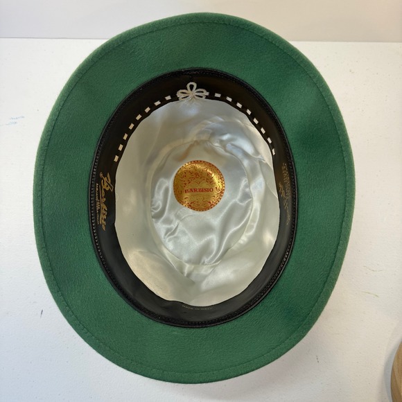 Barbisio Italy Fedora Size 7 1/8 Vintage Fur Felt Green Hat  Made in Italy 1950s - Picture 6 of 8